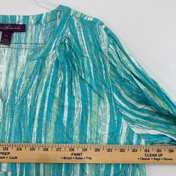 Gloria Vanderbilt size XXL Blue Abstract Split Neck Ultra Soft Comfy Popover Top - Picture 6 of 9